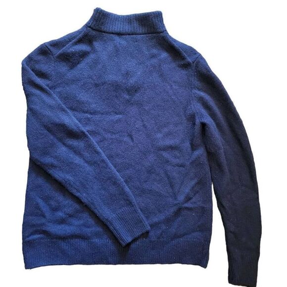 Bloomingdale's Sweater Men's Medium Navy Blue 1/4 Zip Wool Cashmere Cozy Leather - Picture 2 of 4